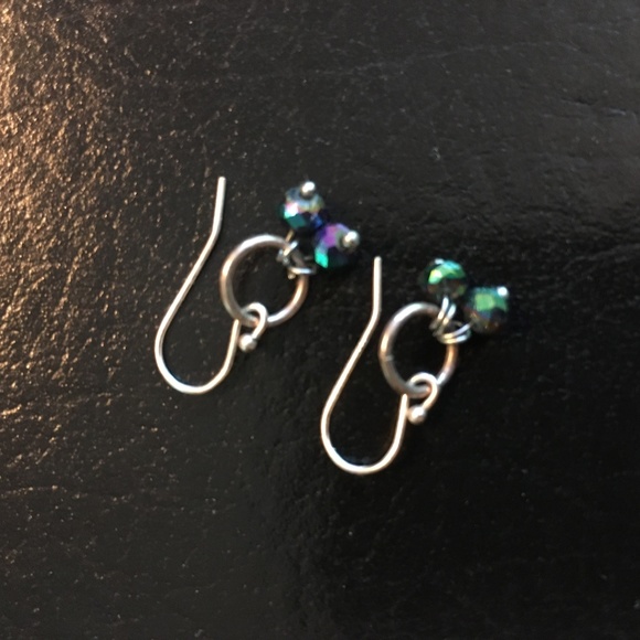 ARTISAN Faceted Vintage Peacock glass bead Doublet Sterling silver Earrings - Picture 2 of 7